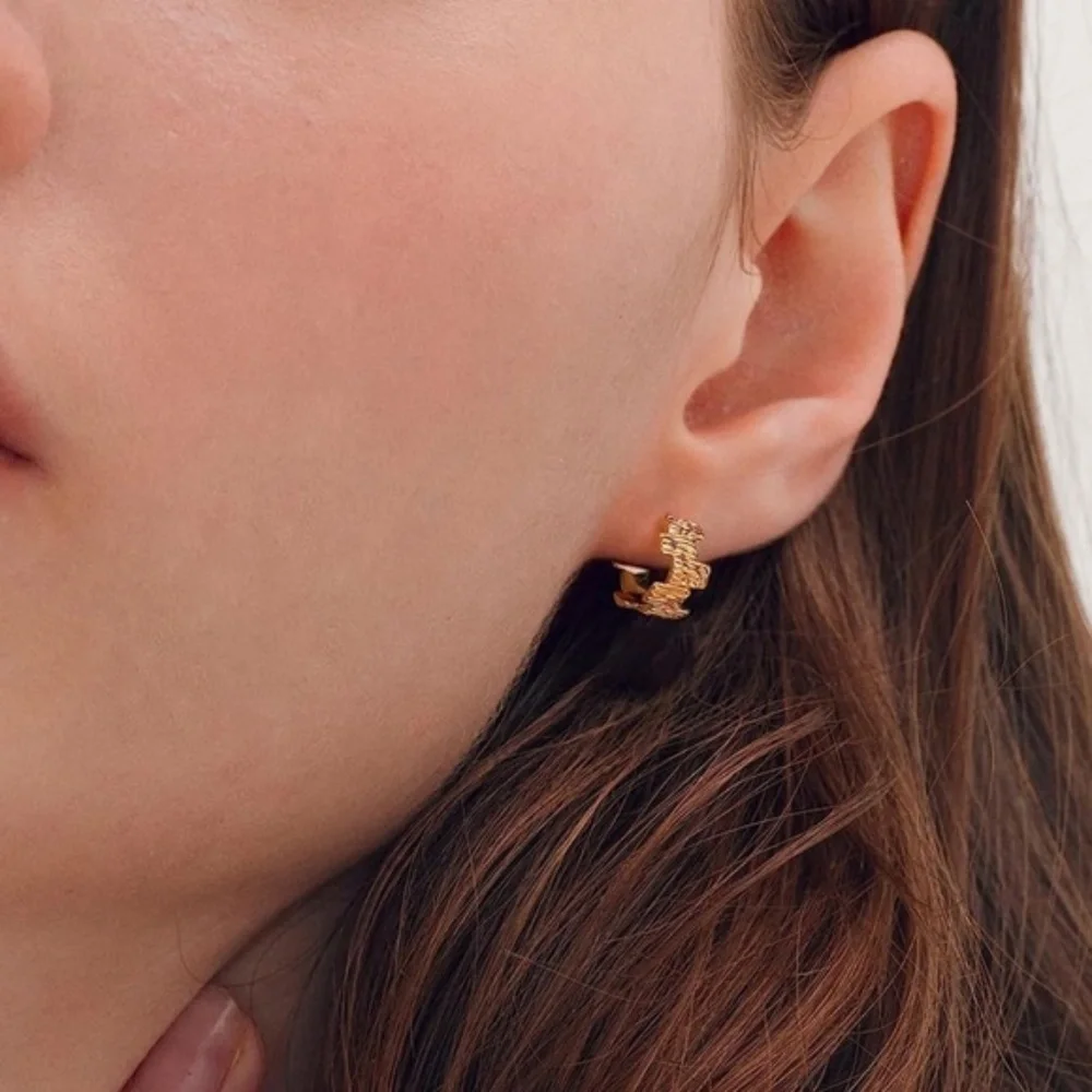 GOLD 14k Gold Plated Square Cuff Hoop Earrings